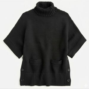J.Crew Woman Black Knit Oversized Poncho Tunic Sweater Turtleneck Half Sleeve M